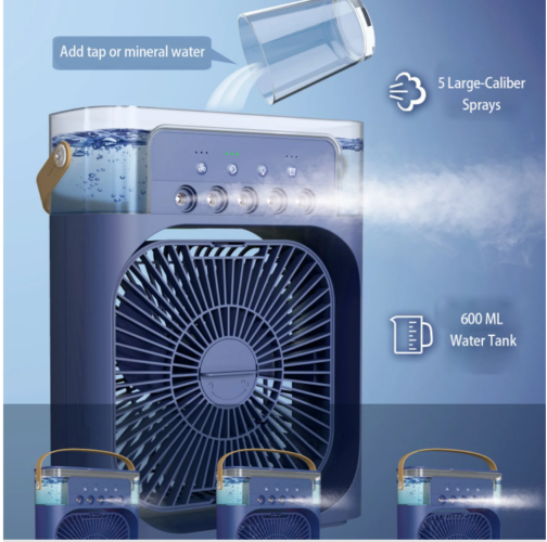 Portable Air Conditioner Fan with 3 Wind Speeds,600ML Personal Cooling Fan,Air Cooler with 7 Colors Light