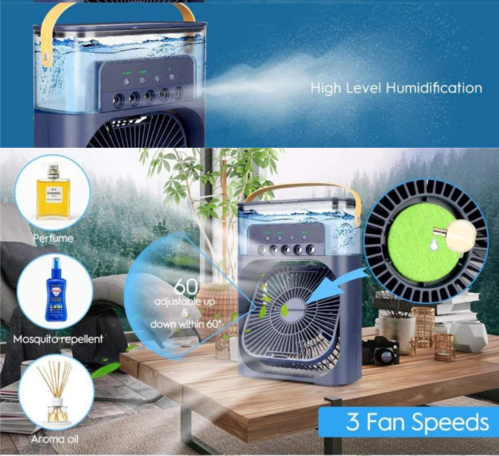 Portable Air Conditioner Fan with 3 Wind Speeds,600ML Personal Cooling Fan,Air Cooler with 7 Colors Light