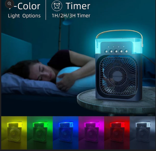 Portable Air Conditioner Fan with 3 Wind Speeds,600ML Personal Cooling Fan,Air Cooler with 7 Colors Light